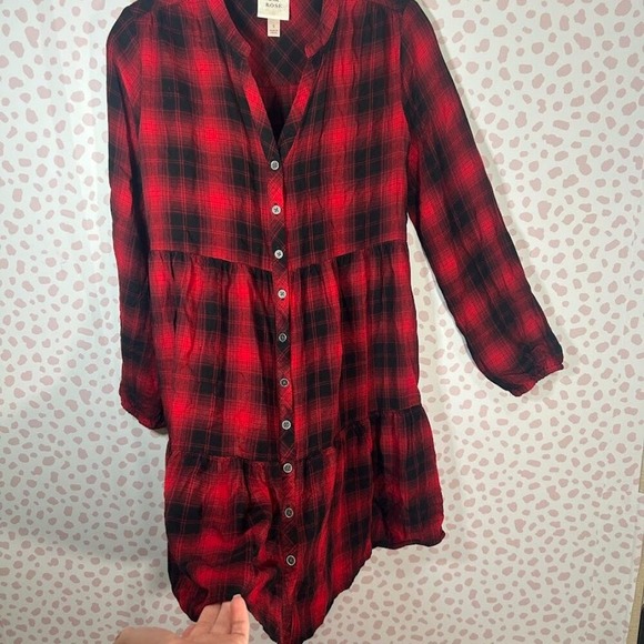 Knox Rose Small Red Black Boho Dress Tunic Buffalo Plaid Festive Christmas Cabin - Picture 6 of 10